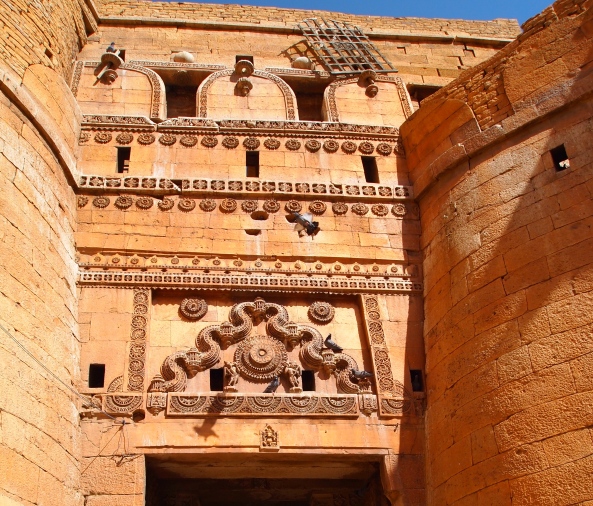 the elaborately carved entry to Jaisalmer Fort