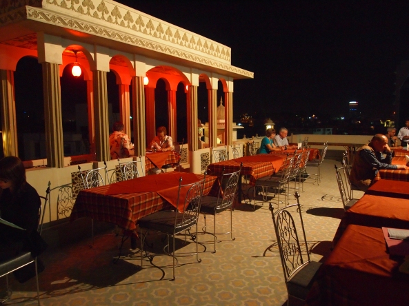 the rooftop of Nahargarh Haveli where we eat some snacks and watch the puppet show
